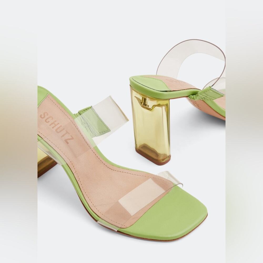 Schutz New Ariella Acrylic Sandal Fairy-Core Green Lucite Heel US 10 - Picture 8 of 14